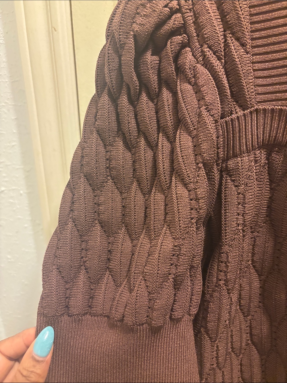 Express Short-Sleeve Cable Knit Cardigan in Brown - Picture 4 of 5